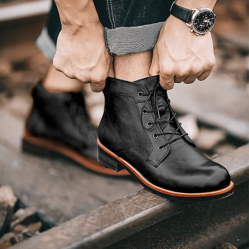Mens Genuine Leather Waterproof Non-slip Arch Support Vintage Casual Chukka Boots