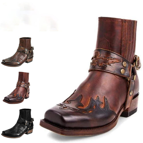Men's Roman Style Embroidered Ankle Boots