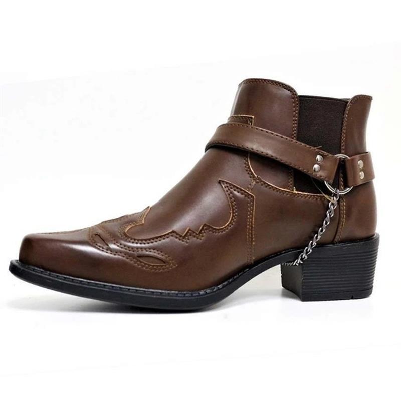2022 Men's Ankle Boots With Thick Heel And Pointed Toe Belt Buckle