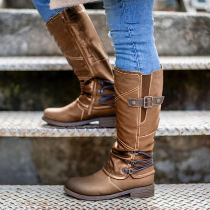Buy 2 Free Shipping - Women's Vintage Leather Zipper High Snow Boots