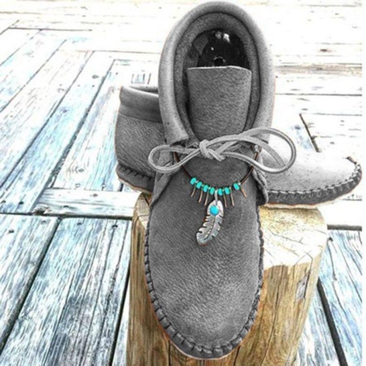 Women Cowhide Leather Flat Heel Boots