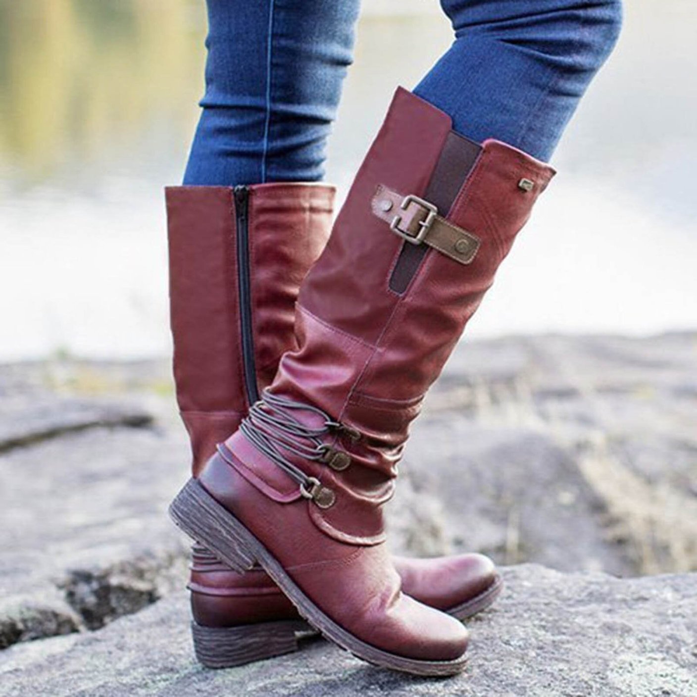 Buy 2 Free Shipping - Women's Vintage Leather Zipper High Snow Boots