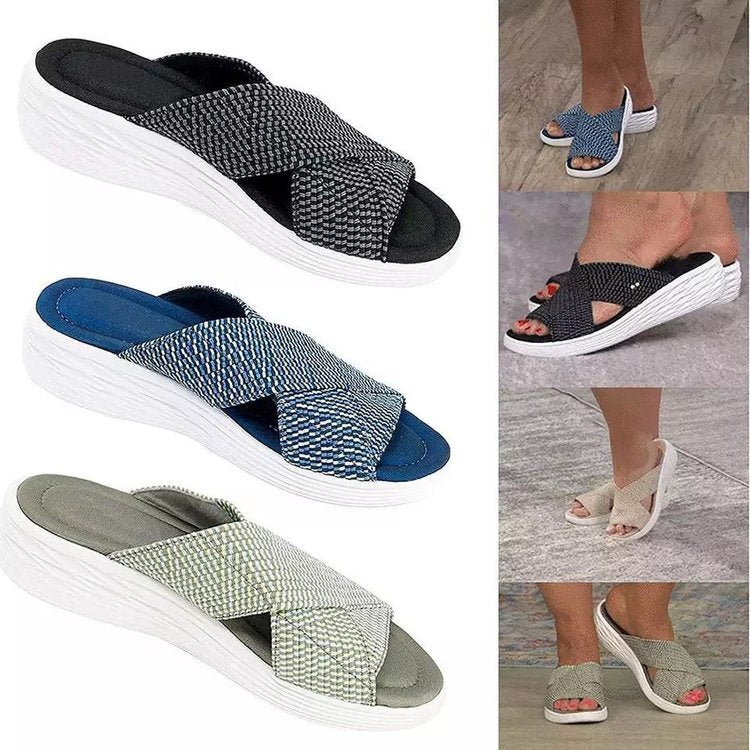 Gradation Stretch Cross Orthotic SlideSandals