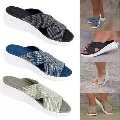 Gradation Stretch Cross Orthotic SlideSandals