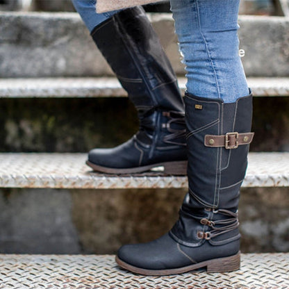 Buy 2 Free Shipping - Women's Vintage Leather Zipper High Snow Boots