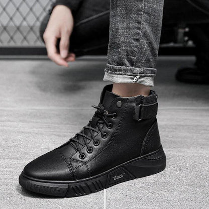 Men's Black Leather Solid Chelsea Boots