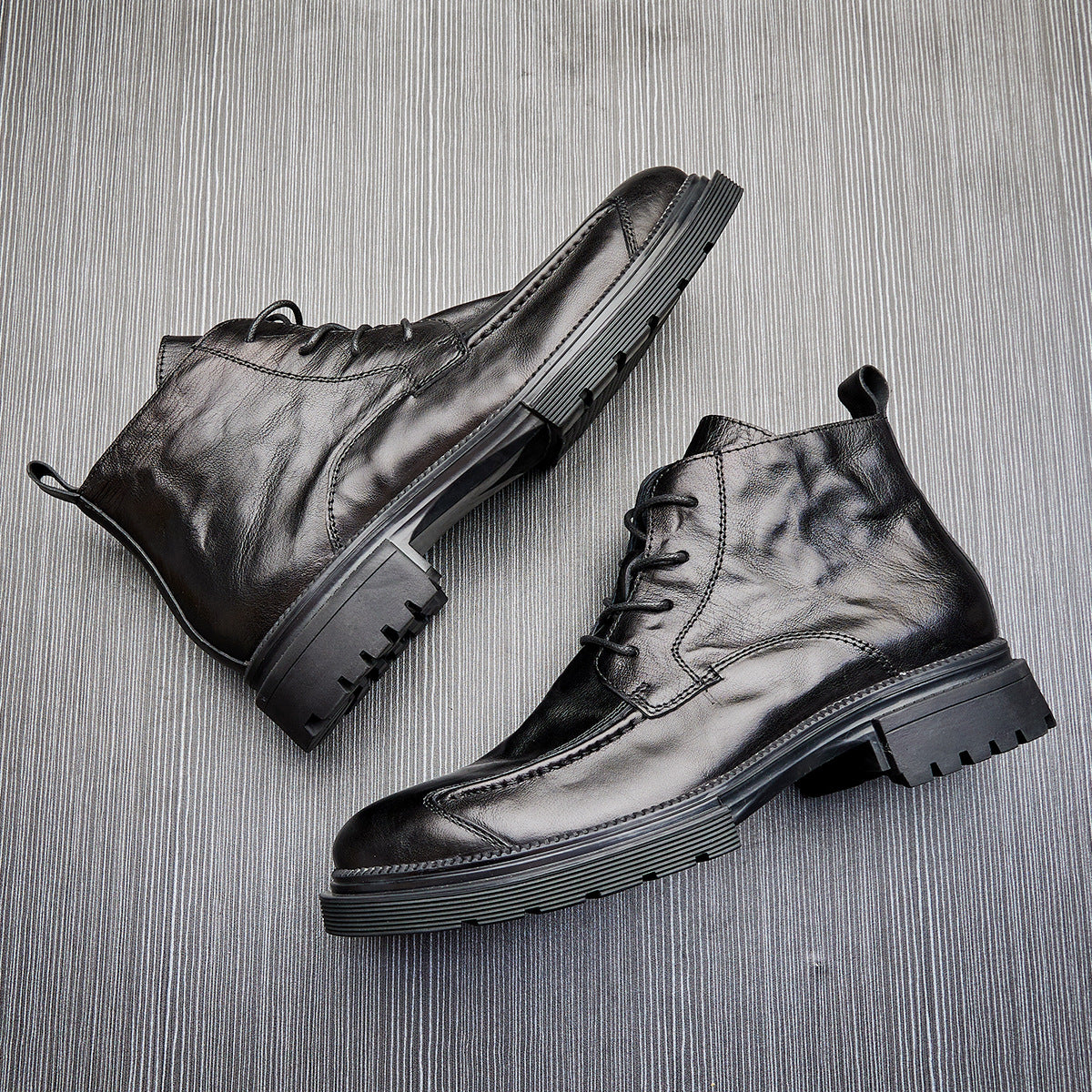 MEN'S GENUINE LEATHER ZIPPER SHORT THICK SOLE BOOTS