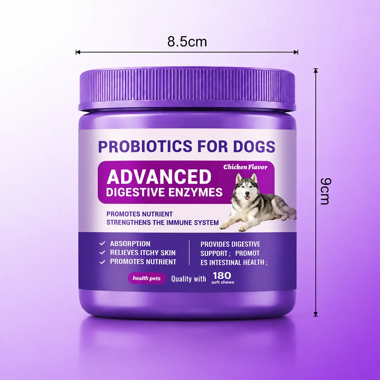 Probiotics for Dogs – 180 Soft Chews with Prebiotics & Chicken Flavor