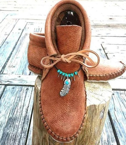 Women Cowhide Leather Flat Heel Boots