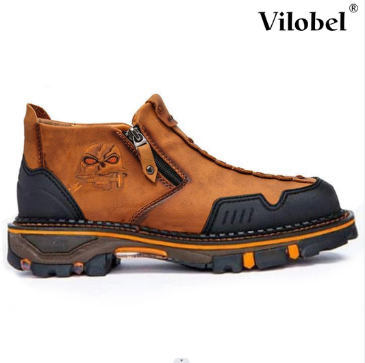 Men Leather Skull Zipper Casual Western Boots