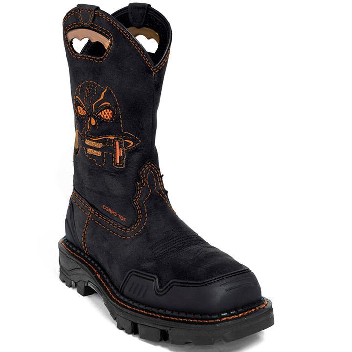 Men's Skull Embroidery Western Ankle Boots
