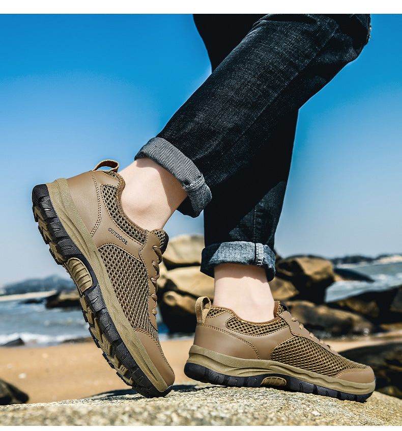 MEN'S OUTDOOR MOUNTAINEERING LEATHER AND MESH NON-SLIP SHOES
