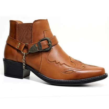 2022 Men's Ankle Boots With Thick Heel And Pointed Toe Belt Buckle