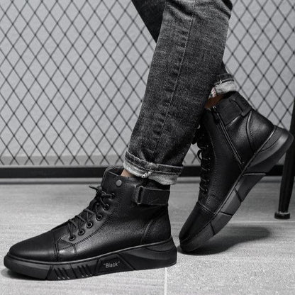 Men's Black Leather Solid Chelsea Boots