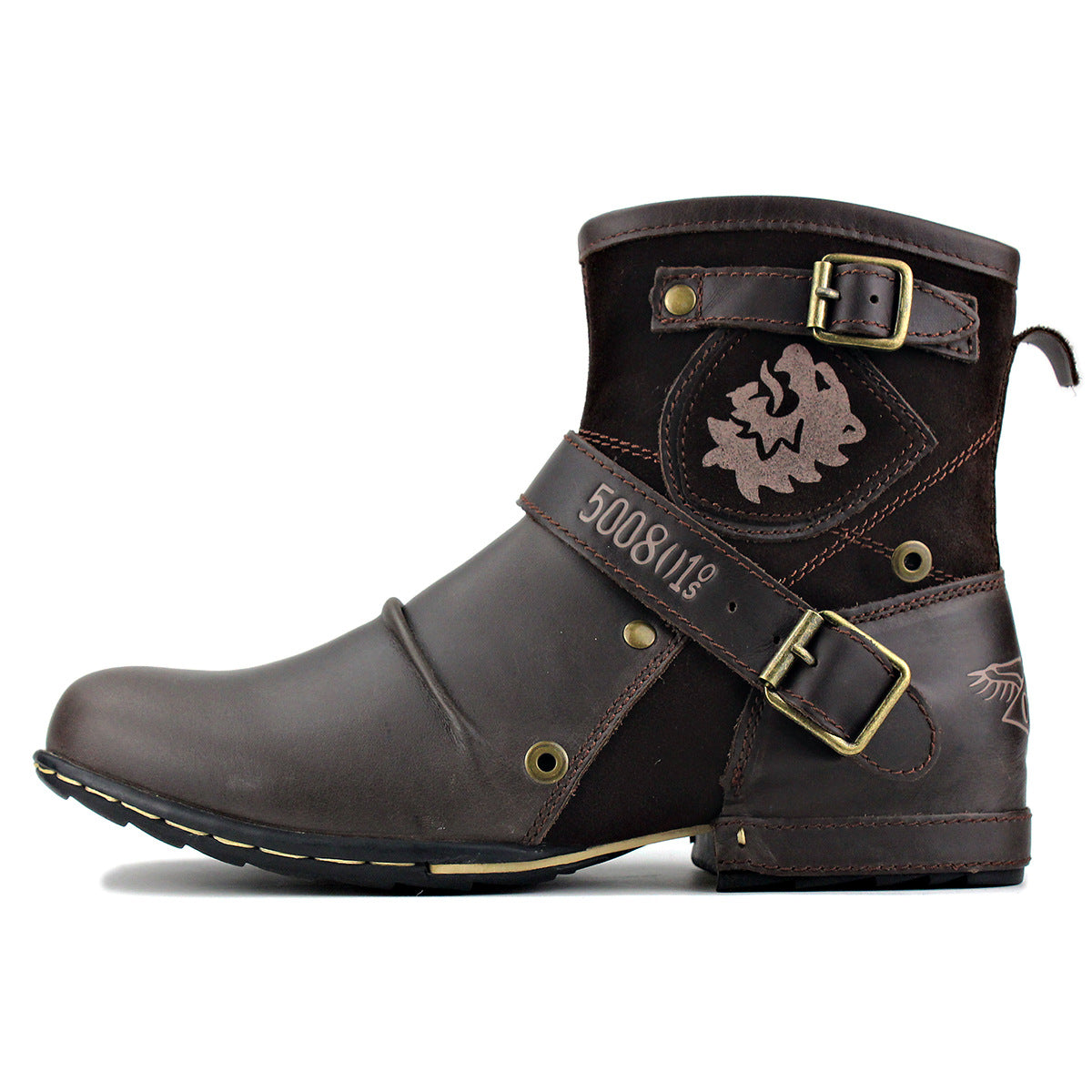 Men's Leather Vintage Buckle Side Zipper Boots