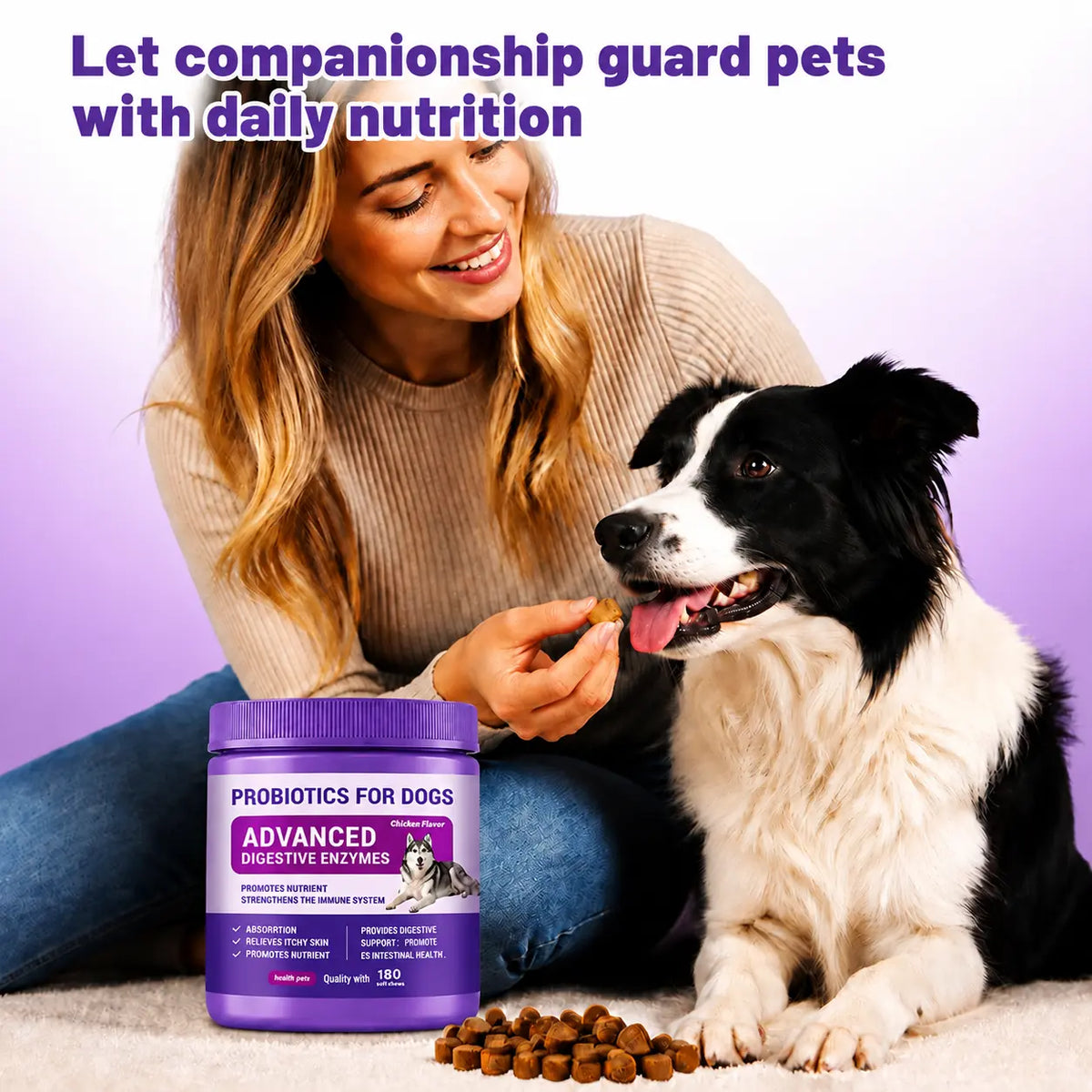 Probiotics for Dogs – 180 Soft Chews with Prebiotics & Chicken Flavor