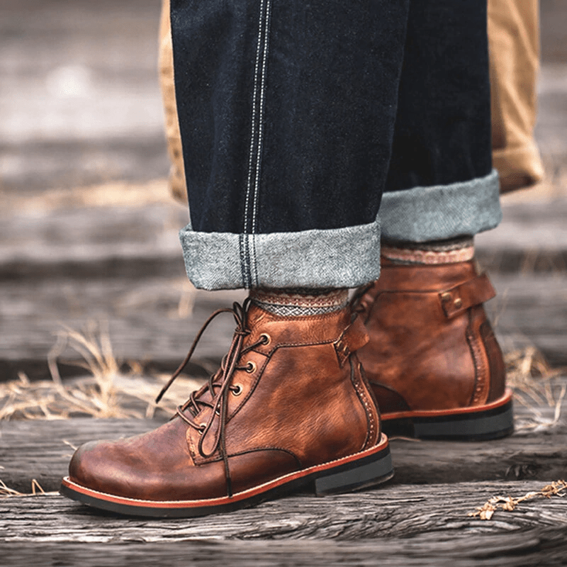 Mens Genuine Leather Waterproof Non-slip Arch Support Vintage Casual Chukka Boots