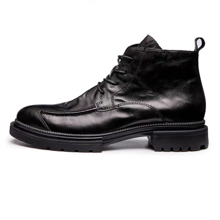 MEN'S GENUINE LEATHER ZIPPER SHORT THICK SOLE BOOTS