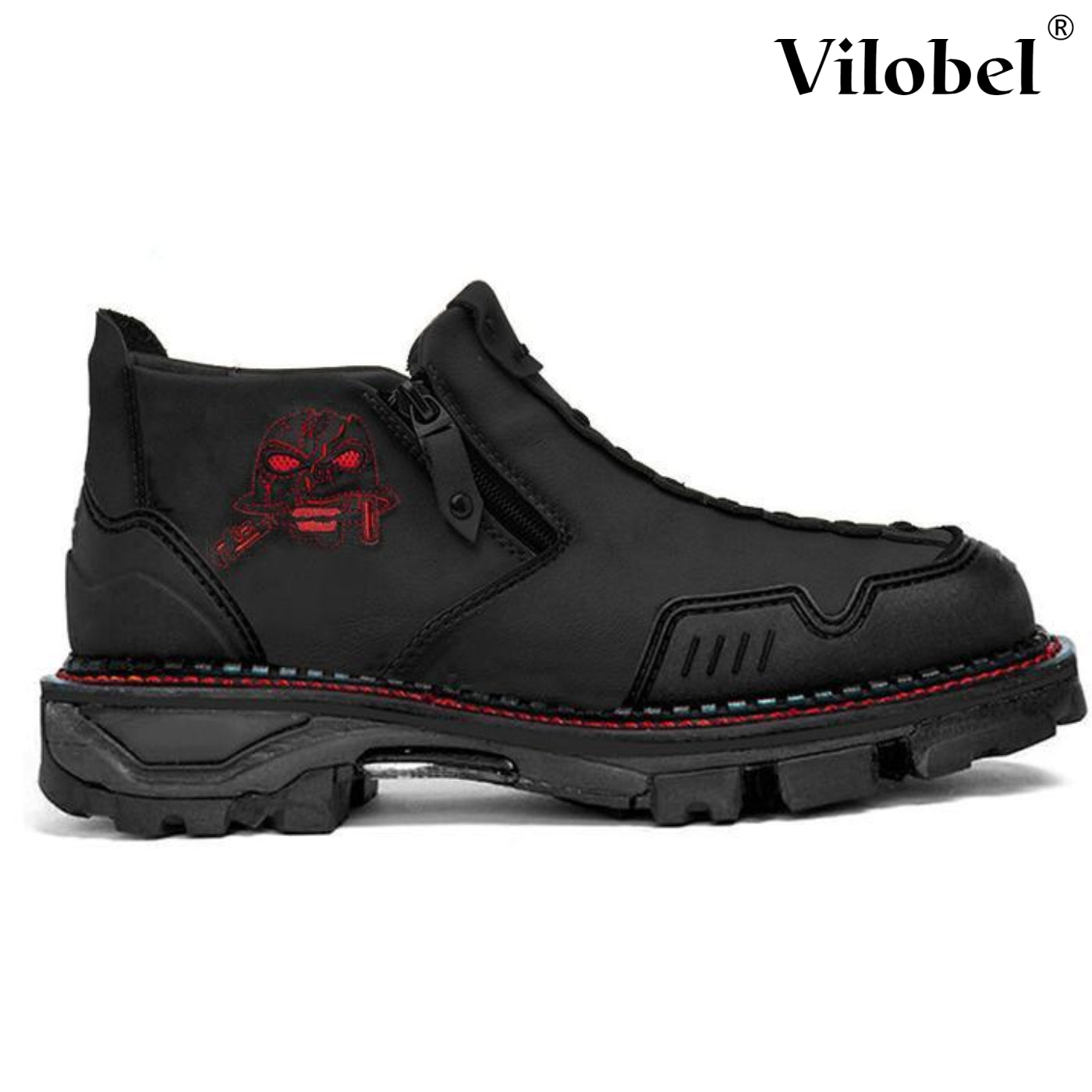Men Leather Skull Zipper Casual Western Boots