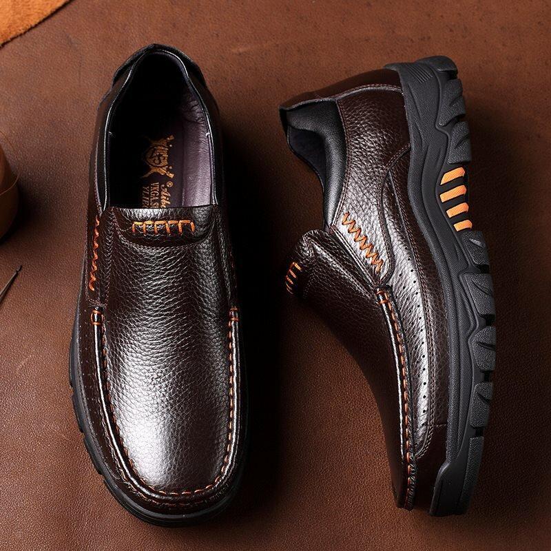 2022 Cow Leather Waterproof Comfy Non Slip Soft Slip On Casual Shoes
