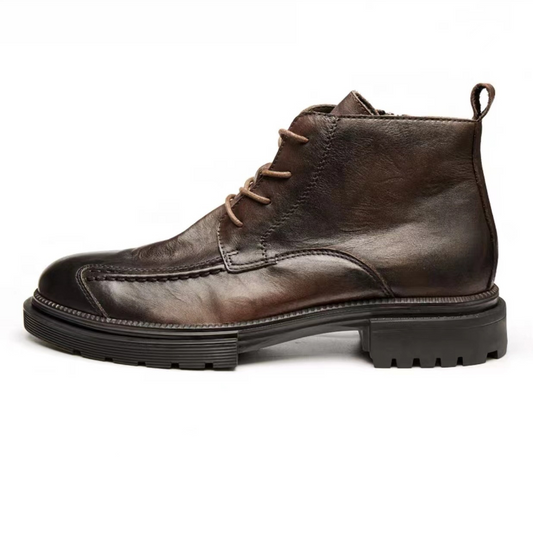 MEN'S GENUINE LEATHER ZIPPER SHORT THICK SOLE BOOTS