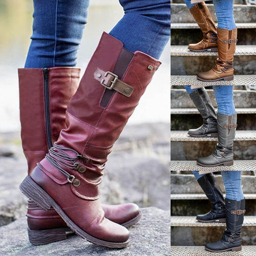 Buy 2 Free Shipping - Women's Vintage Leather Zipper High Snow Boots