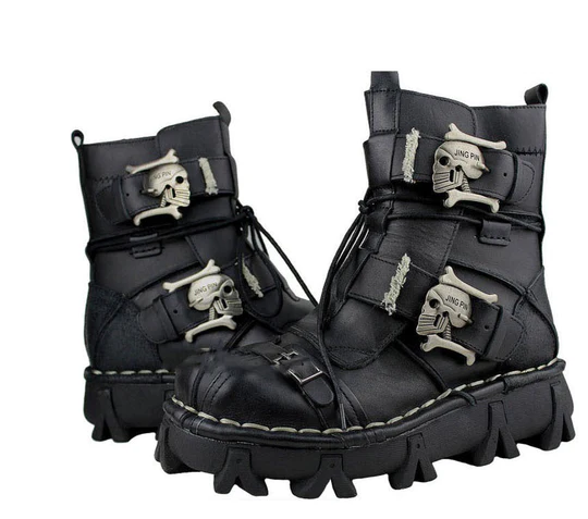 NEW HANDMADE SKULL LEATHER BOOTS