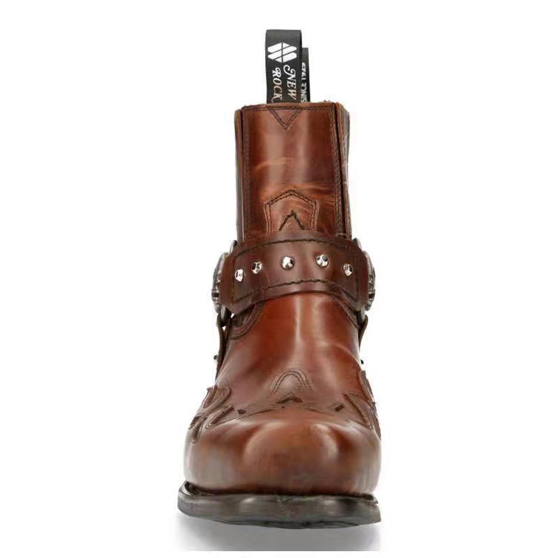 New Men's Ankle Boots With Embroidered Chunky Heel