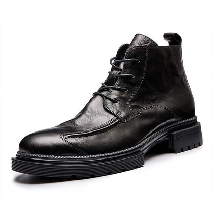 MEN'S GENUINE LEATHER ZIPPER SHORT THICK SOLE BOOTS