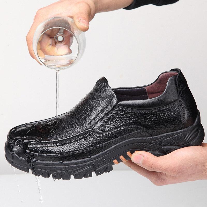 2022 Cow Leather Waterproof Comfy Non Slip Soft Slip On Casual Shoes