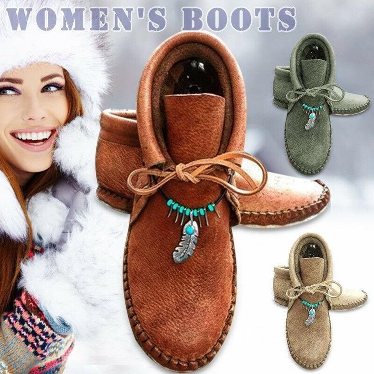 Women Cowhide Leather Flat Heel Boots