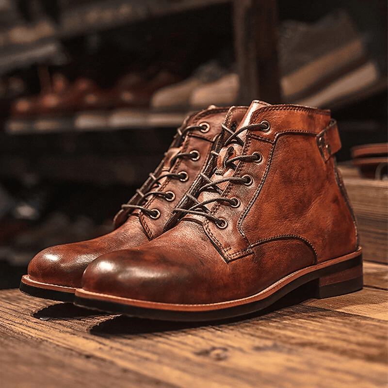 Mens Genuine Leather Waterproof Non-slip Arch Support Vintage Casual Chukka Boots