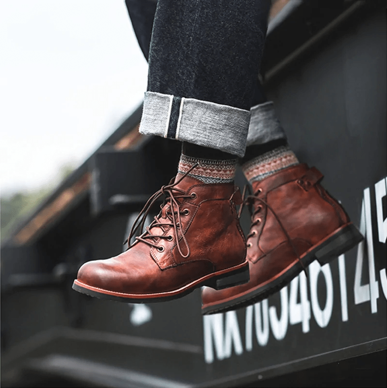 Mens Genuine Leather Waterproof Non-slip Arch Support Vintage Casual Chukka Boots