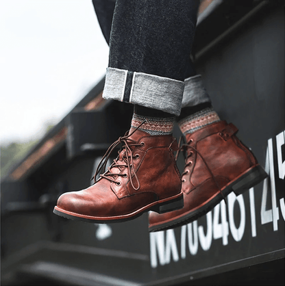 Mens Genuine Leather Waterproof Non-slip Arch Support Vintage Casual Chukka Boots