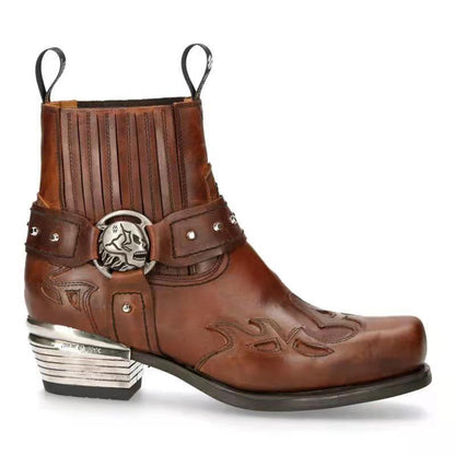 New Men's Ankle Boots With Embroidered Chunky Heel